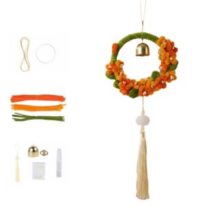 SI958 Unfinished Cartoon Rabbit Wreath Pendant Yutu Shape Round Wreath Rabbit Wall Hanging Wreath Art Supplies Flexible Stems Wreath DIY Material Package Home Decoration