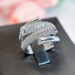 SEQUITO Unique Women Ring White Gold Plated Pave Setting Tiny Shiny AAA Cubic Zircon Noble Irregular Adjustable Ring for Anniversary SR158