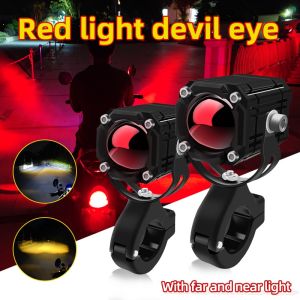 Strobe light Mini Driving Light Blue Devil Eyes Dual Color Anti-Fog Waterproof LED Headlight Car Motorcycle Universal