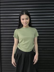 Lassmee | CECIL Baju Atasan Wanita / Crop Top Basic / Kaos Rib Polos / Knit Top Tali Serut