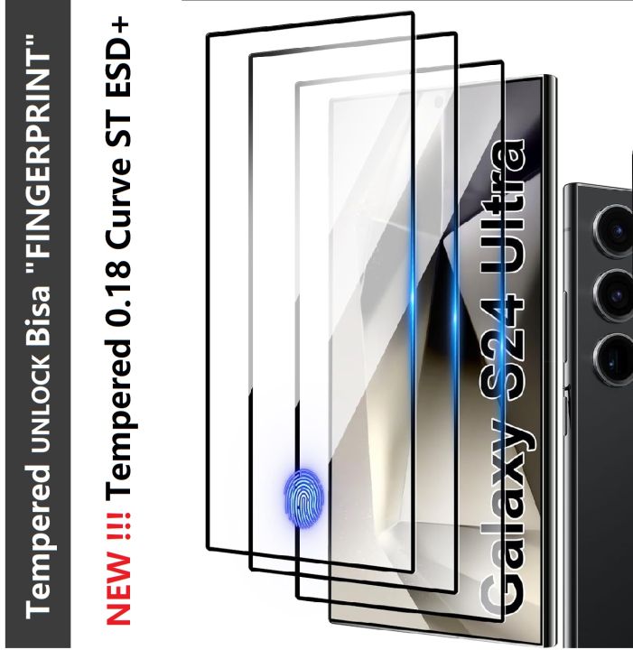 JAZZ FE Tempered USE fingerprint To Unlock - CLEAR For Samsung Ai Galaxy S24 S24FE S24+ S24Ultra S23 S23+ S22 S22+ S21 S21+ Tempered Kaca ESD+ Temperd Glass ESD + Tempred White Putih transparant Transparent Black Gores yang  CLEAR Tipis Thin 5G ULTRA Plus