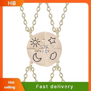 HB 4 Pieces New Round Sun Star Moon Pendant Necklace Fashion Best Friend Forever Friendship BFF Men And Women Charm Chokers 2023