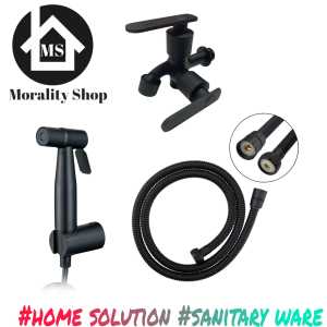 paket jet shower bidet cebok kloset stainless hitam minimalis 03BL set kran cabang black FB murah