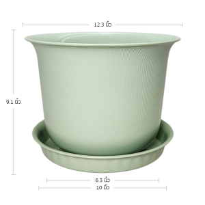 กระถาง กระถางต้นไม้ มินิมอล ถ้วยจีน+จาน ขนาด 12 นิ้ว สีเขียวพาสเทล 5 ใบ ชิ้น อัน