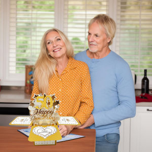 <pirit> การ์ดครบรอบ50TH การ์ดอวยพรวันครบรอบปีที่มีความสุขสีทองของ3D พร้อมซองสำหรับภรรยาสามีคู่รักพ่อแม่ของขวัญแต่งงาน