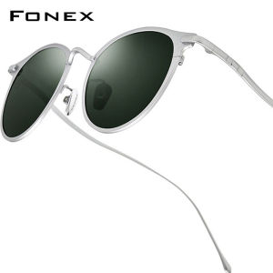 FONEX Pure Titanium Sunglasses Women Brand Design Vintage Retro Round Polarized Sun Glasses Men Japanese High-Quality Ultralight UV400 Mirrored Shades 8509