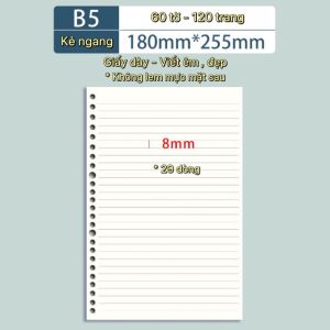 Ruột giấy sổ còng B5 kẻ ngang 100 GSM siêu dày vở viết refill planner chống lóa cho học sinh giá rẻ
