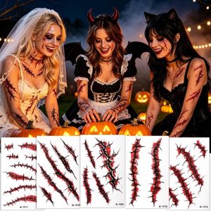 OOC Blood Vessels Tattoo Halloween Temporary Tattoo Sticker Waterproof Simulated Scar Body Art Decal Face/Whole Body Decoration Crack Mark Halloween Face Tattoo Halloween Day Party