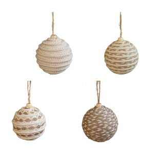 Natural Fiber Rope Holiday Orbs Hanging Ornament Natural Fiber Braided Foam Ball Christmas Tree Decoration For Mantels