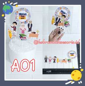 (1SET) TOPPER KUE HARI GURU TEACHERS DAY / TOPPER DIRGAHAYU HARI GURU / TOPPER TUMPENG HARI GURU / TOPER HIASAN HARI GURU / TOPPER CAKE HARI GURU / TOPPER HIASAN KADO BUKET