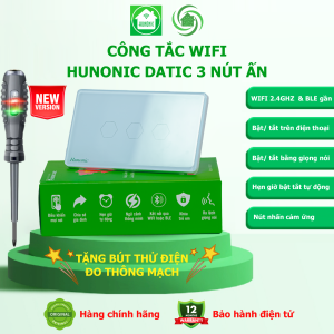 [Tặng bút thử điện] Công Tắc Wifi Thông Minh Hunonic Datic 2 Nút Ấn Bật Tắt Cảm Ứng Điều Khiển Từ Xa Trên Điện Thoại và Giọng Nói
