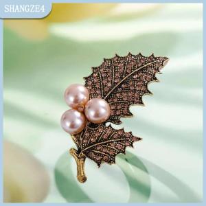 【SHANGZE4】 Retro Lá Ngọc Trai Trâm Pin Với Nhúng Kim Cương Thanh Lịch Thời Trang Trang Sức Phụ Kiện Pin Trâm