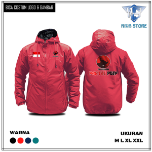 JAKET PRIA ELEGANTER PARTAI PDIP PERJUANGAN COSTUM BAHAN PARASUT SEMI WATERPROOF TAHAN ANGIN BISA COSTUM DESAIN SENDIRI BEBAS