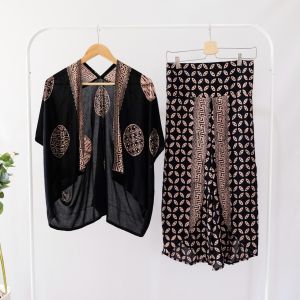 ONE SET BATIK WANITA MODERN SETELAN CELANA PANJANG BATIK SET BATIK KULOT BATIK LEBARAN BATIK KONDANGAN - OUTER PIRINGAN CROP TOP PIRINGAN KULOT KAWUNG