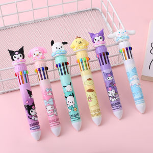 Sanrio 10 Color Ballpoint Pen Kuromi Cinnamoroll Mymelody  Cute Cartoon Press Writing Pens School Supplies Stationery Students Pens