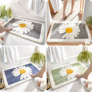 Bathroom Floor Mat Simple Flowers Household Thickened Flocking Bathroom Entrance Floor Mat Toilet Door Mat Water Absorbent and Non Slip Carpet Bedroom Floor Mat Anti Slip Foot Pad