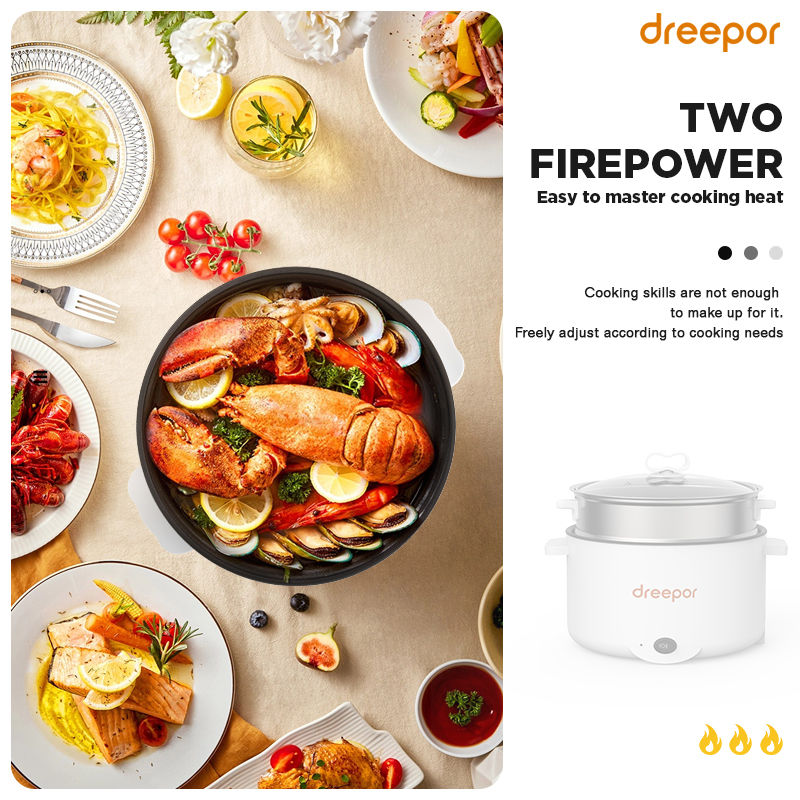 Dreepor 3L Mini Rice Small Multi-Function Electric Cooker With Steaming Tray Non Stick Pot. 