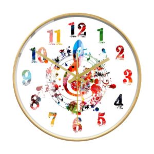 FFBH Watercolor Music Notes Printed Wall Clock For Living Room Elegant Home Decor Timepieces Musical Sheet G Clef Clock Musician Gift X2Z8B