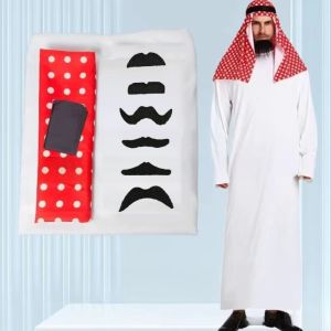 BEIBEI White Robe Arabic Costume Red Headscarf Cosplay Arab Robe Set Comfortable Funny Glasses Dubai Style Stage Dress Adult Men