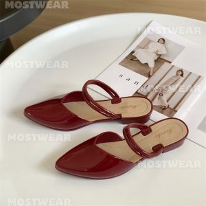 Mostwear Luxe Gloss Mules – Classy Pointed-Toe Jelly Rubber Material Sandals for Women