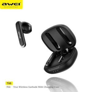 Awei T66 ENC หูฟังไร้สายคู่ไมโครฟ์ -40dB ยกเลิกเสียงบลูทู ธ 5.3 HD โทร HIFI เบสกึ่งในหู TWS หูฟัง IPX6 กันน้ำ 25 ชั่วโมงเวลาเล่นยาว