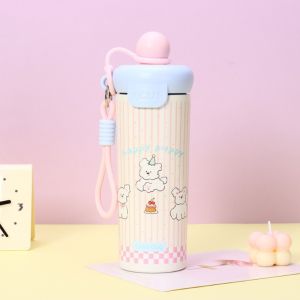 Yipaidsor  ถ้วยฉนวนสแตนเลส การ์ตูนถ้วยกาแฟน่ารัก เชือกมือแบบพกพา การจัดเก็บความร้อนและเย็น วัสดุ 316 พกพาสะดวก