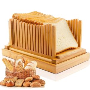 Bamboo Bread Slicer for Homemade Bread Loaf with Crumble Holder – Thin or Thick Slices