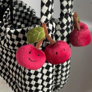 Cute Cherry Plush Toy Keychain Kawaii Fluffy Cartoon Keychain Kid Gift Bag Charm Pendant Bag Car Key Accessory