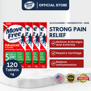 Move Free Advanced Plus MSM with Glucosamine & Chondroitin Pain Relieving Joint Support Supplement Supports Mobility Comfort Strength Flexibility & Bone - 120 Tablets(4 bottles)