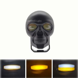 2 Pcs Motorcycle Mini Driving Light Skull Spotlight LED Two-Color Spotlight Headlight Waterproof IP68