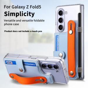 Trong suốt Ví giữ thẻ có dây đeo cổ tay Khung giá đỡ vỏ điện thoại cho Samsung Galaxy Z fold6 Z gấp 5 nhựa PC trong suốt cứng vỏ lưng chống sốc trường hợp đối với Samsung Galaxy Z gấp 6 Z fold5 (Sản phẩm không bao gồm một bút cảm ứng)