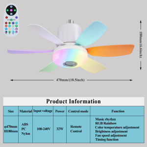 Ceiling Fan with Led Light Remote 32W Ceiling Led Light Fan3 Color in 1 Adjustable For Room Rotatable 3 IN 1 E27 Controller 6 Blades Silent Bedroom