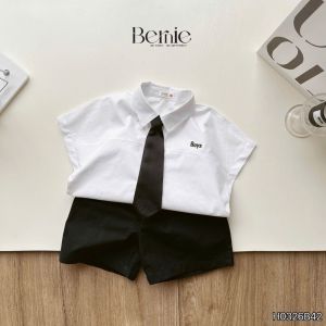 Set sơ mi Boy 3CT áo sơ mi kèm quần short kaki và cà vạt cho bé trai 11kg tới 28kg BERNIE H0326B42