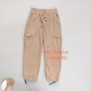 fashion casual women cargo pants 4 pocket with side Drawstring Elastic Waist 7colors PQQOO