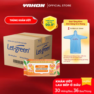 Thùng 36 Bao Khăn Ướt Lau Bếp LET-GREEN | Sạch Nhanh Ố Đầu Kháng Khuẩn Hiệu Quả | 30 Miếng/Bao