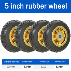 4PC Solid Rubber Single Wheel 3 inch 4 inch 5 inch Heavy Duty Silent trolley Wheel caster bearing wheels