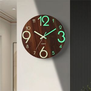 Mute Wooden Wall Clock Luminous Luminous Clock Woodgrain Medium Fiber Board Inch Mute Clock
