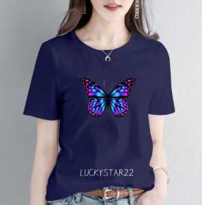 (COD)KAOS ATASAN MOTIF KUPU KUPU/WANITA COTTON COMBED