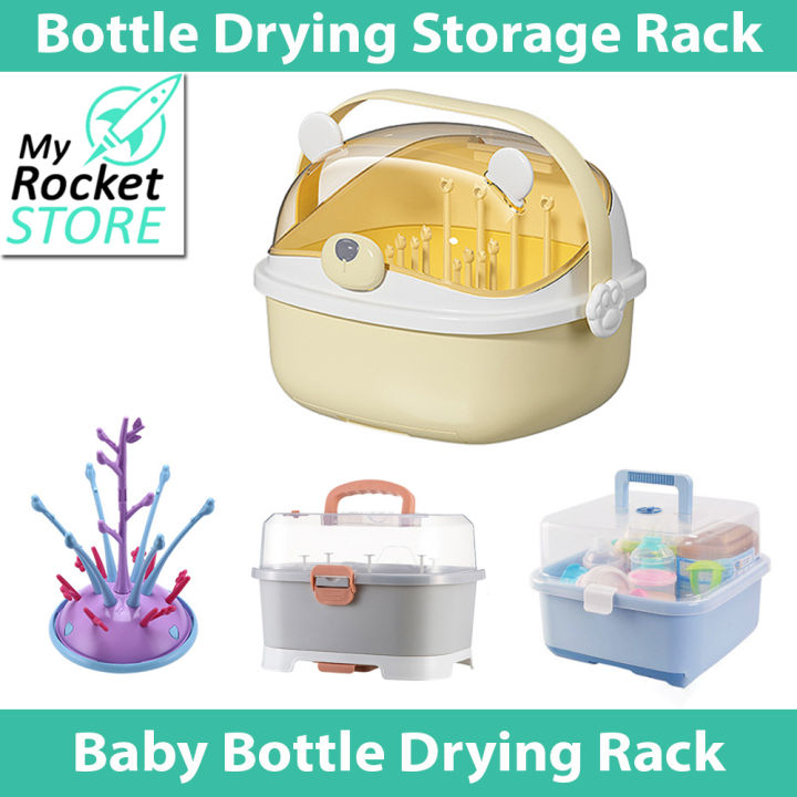 Baby Milk Bottle drying rack storage box with cover feeding bottles
