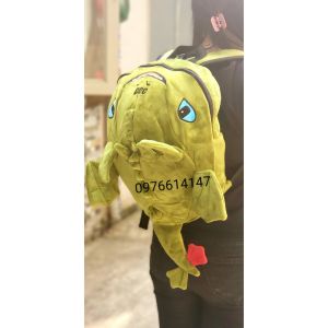 Balo vải nhung rồng răng sún xanh rêu dễ thương