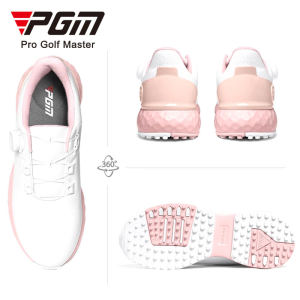 รองเท้ากอล์ฟสำหรับผู้หญิง สีขาวชมพู PGM แบบผูกเชือกอัตโนมัติ (XZ365) ไมโครไฟเบอร์กันน้ำ PGM Golf Women sport shoe พื้นรองเท้านุ่ม