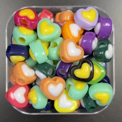 Veeds 10 Pcs Small Heart Bead 13x12mm Assorted Big Hole Pastel DIY Beads Arts and Crafts