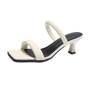 IELGY slipper womens korean style square toe slip-on toe stiletto sandals