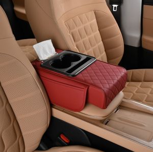 Car Center Console Armrest Cushion Pad With Tissue Box Storage Bag Memory Cotton Waterproof PU Leather Armrest Height Pad Car Interior Accessories