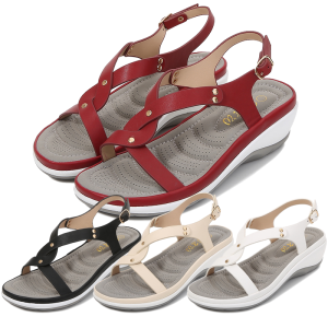 36-43 Thick Heel Wedges Shoes Leather Shiny Beaded 5cm Hight Soft Touch Insole Anti-slip Popluar Office Wear Ladies Sandals Daily Basic Sandals Casual Style Rubber Shoes