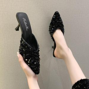 [Free Shipping] Sparkly Fashion High Heels For Women Stiletto Heels 2026 Spring/Summer New Collection Closed-Toe Slip-On Sandals For Outdoor Wear