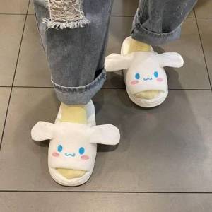 L67 Sanrio Kuromi ear can move slippers Melody Cinnamoroll Cute cartoon plush slippers open toe Slippers that move ears L