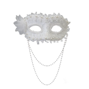 Adjustable Half Face Mask with Faux Pearls Decors Plastic Halloween Costume Accessory for Adults Kids