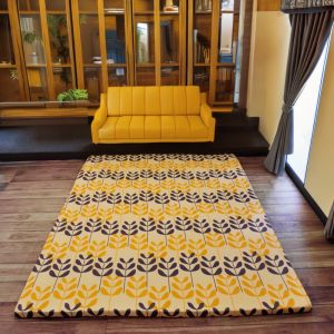 Kasur Lantai Ukuran 200x150cm Kasur Karpet Isi Busa Kuning Motif Bunga LP