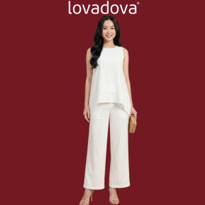 Bộ set áo sát nách quần dài vải dệt trắng Lovadova KO0803